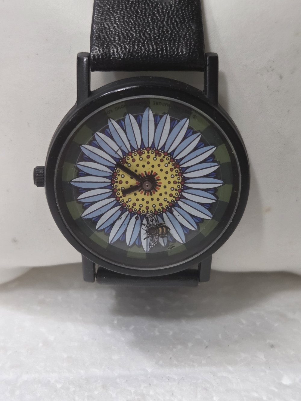 Sunflower Bee Dial Black Strap Watch